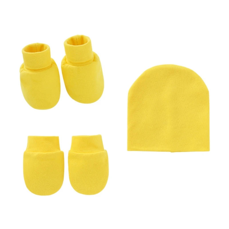 Baby Infants anti Scratching Knitted Cotton Gloves+Hat+Foot Cover Set Newborn Face Protection Scratch Mittens Socks Warm Cap Kit