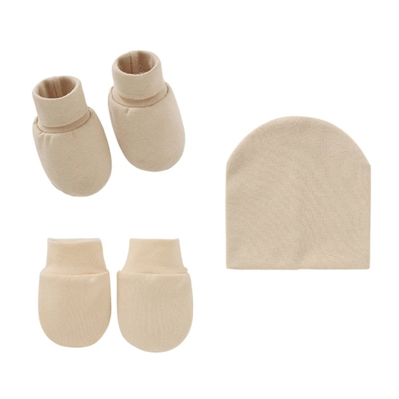 Baby Infants anti Scratching Knitted Cotton Gloves+Hat+Foot Cover Set Newborn Face Protection Scratch Mittens Socks Warm Cap Kit