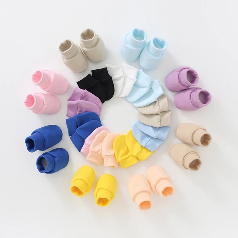 Baby Infants anti Scratching Knitted Cotton Gloves+Hat+Foot Cover Set Newborn Face Protection Scratch Mittens Socks Warm Cap Kit