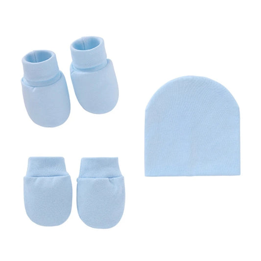 Baby Infants anti Scratching Knitted Cotton Gloves+Hat+Foot Cover Set Newborn Face Protection Scratch Mittens Socks Warm Cap Kit